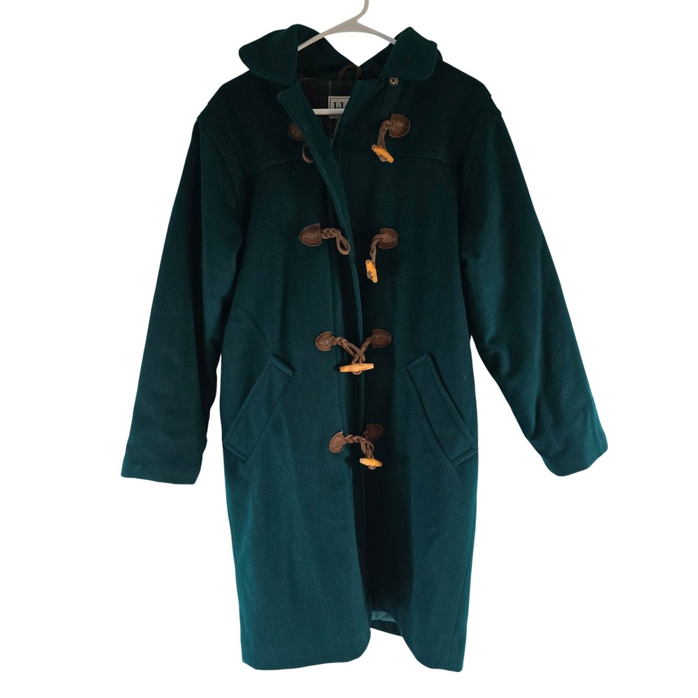 LL Bean Womens Vintage Wool Duffle Coat Hunter Green Toggle Hooded S905 USA 6